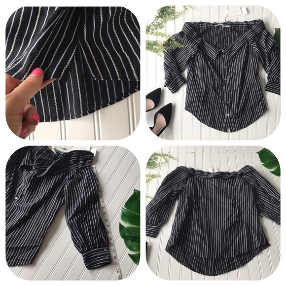 Veronica Beard NWT off shoulder striped top black - Picture 2 of 8